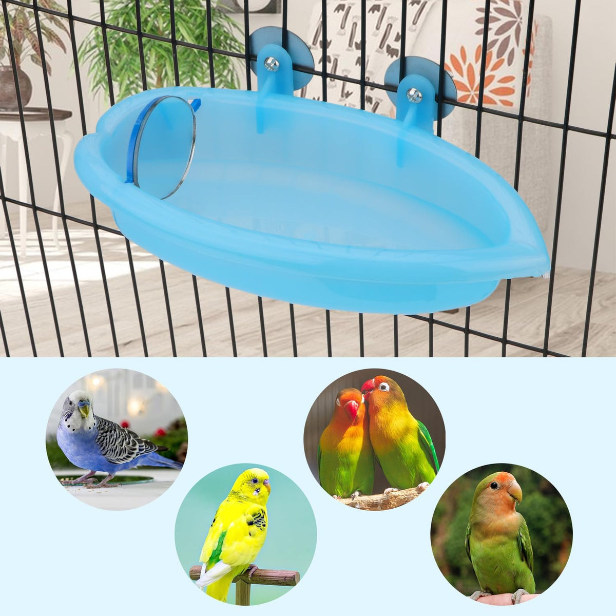 Bird Bath with Mirror Portable Bird Bathroom Parakeet Shower Tub