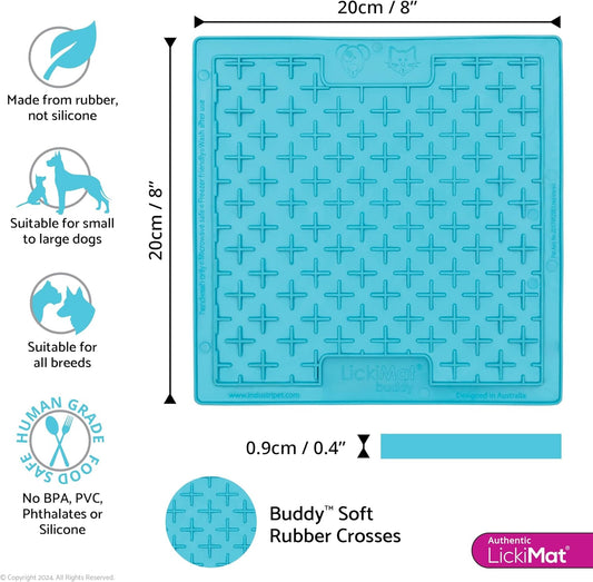 Classic Buddy Slow Feeder for Dogs Lick Mat Boredom Anxiety Reducer Perfect for Food Treats Yogurt Liquid Food Peanut Butter Fun Alternative to a Slow Feed Dog Bowl, Turquoise