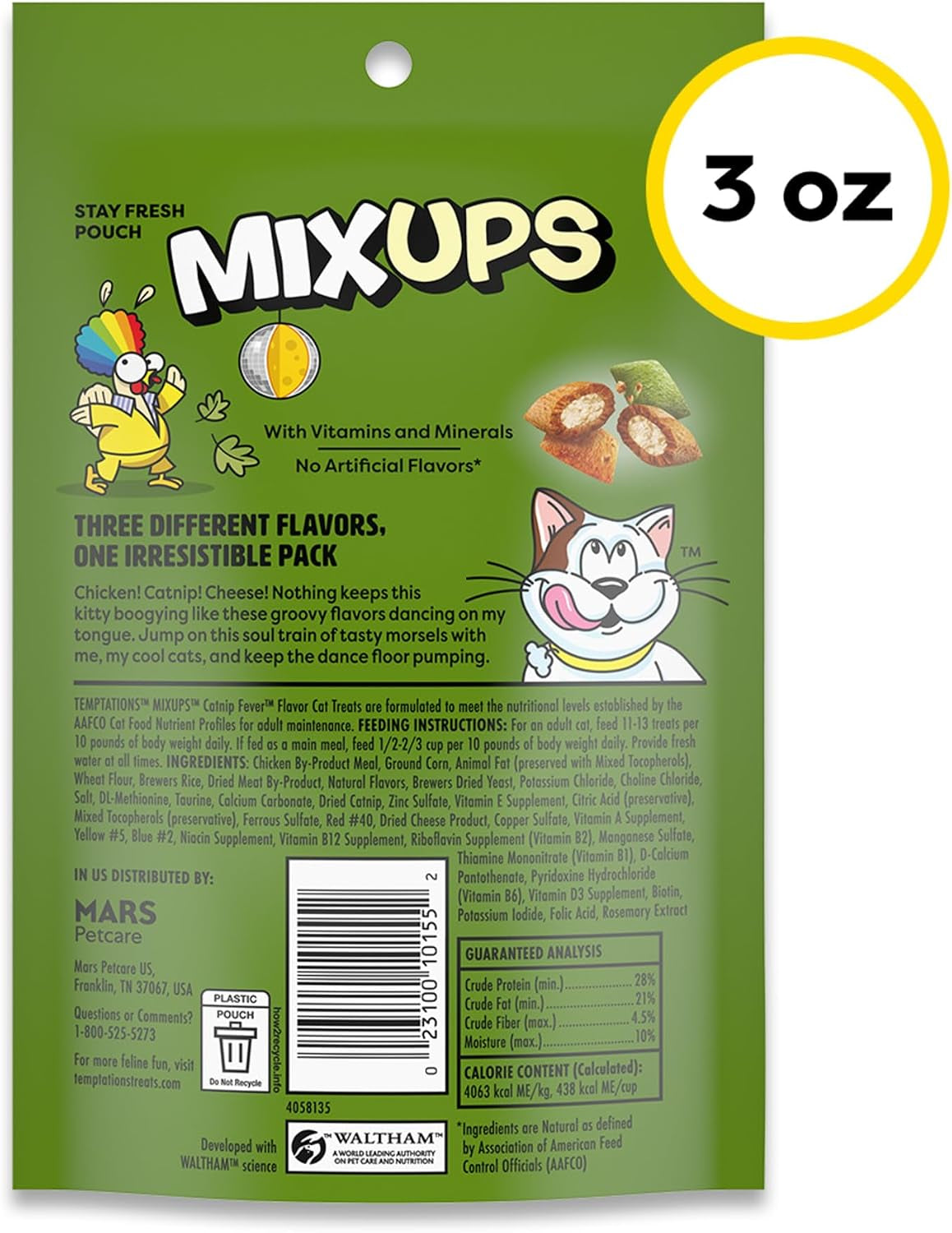 Mixups Crunchy and Soft Cat Treats, Catnip Fever, 3 Oz, 12Pk