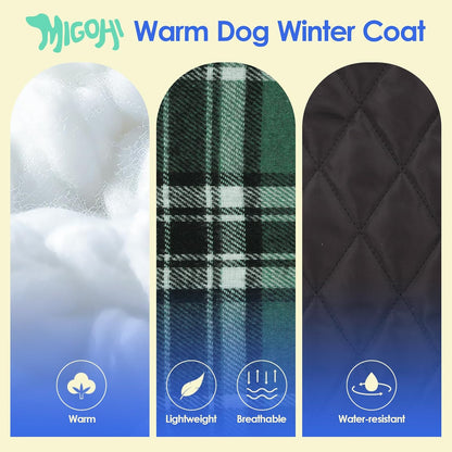 Reversible Dog Coat, Warm Dog Coats with Leash Hole,Green, S
