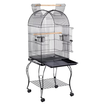 59'' H Open Top Rolling Metal Bird Cage with Stand, Black