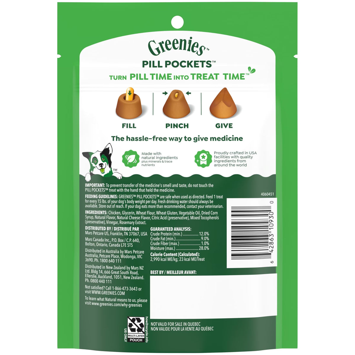 Pill Pockets Cheese Flavor Capsule Size Soft Treats for Dogs, 7.9 Oz Pouch (30 Treats)