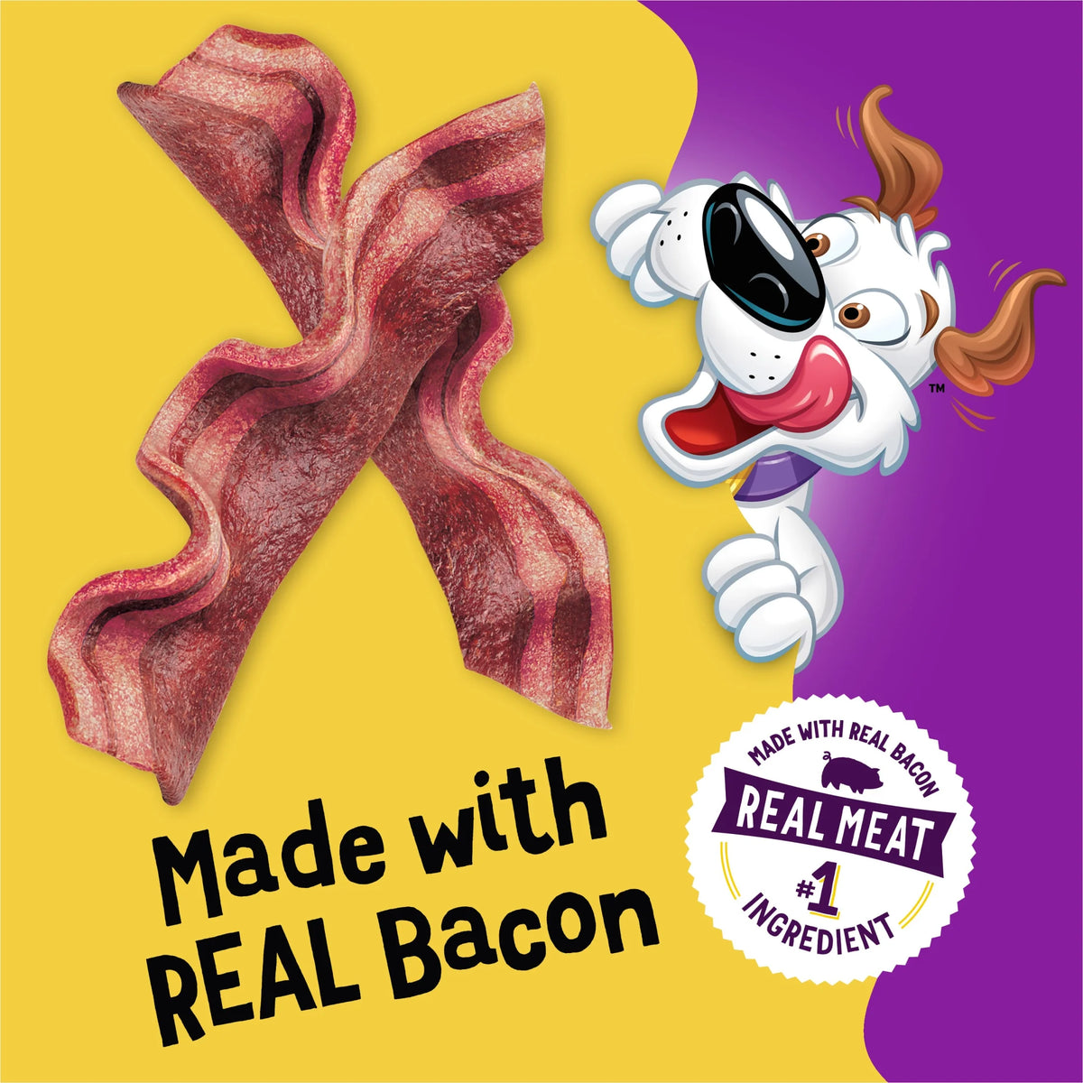 Purina  Strips Dog Treat Chews, Original with Real Bacon Snacks, 6 Oz Pouch