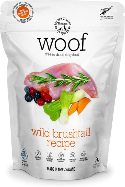 WOOF Freeze Dried Dog Food - Wild Brushtail Recipe, High Protein Dog Treats, Dog Food Toppers & Meals - 35 Ounce (Pack of 1)