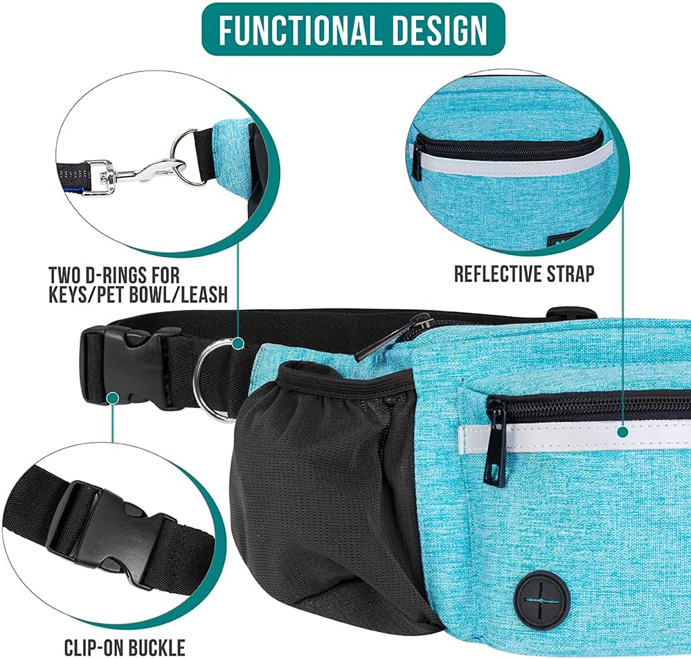 Dog Fanny Pack, Treat Pouch for Dog Walking Training, Turquoise Blue