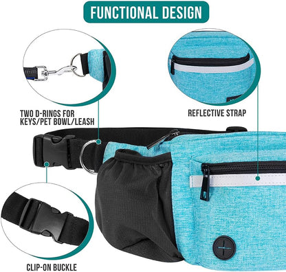 Dog Fanny Pack, Treat Pouch for Dog Walking Training, Turquoise Blue