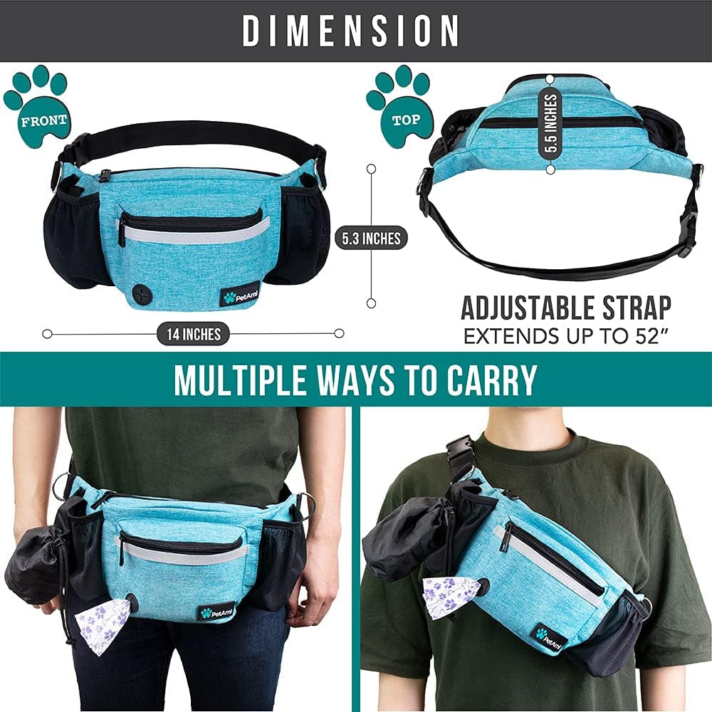 Dog Fanny Pack, Treat Pouch for Dog Walking Training, Turquoise Blue