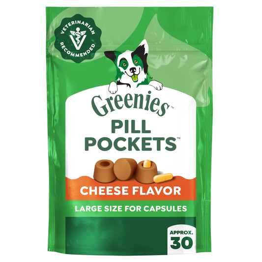 Pill Pockets Cheese Flavor Capsule Size Soft Treats for Dogs, 7.9 Oz Pouch (30 Treats)