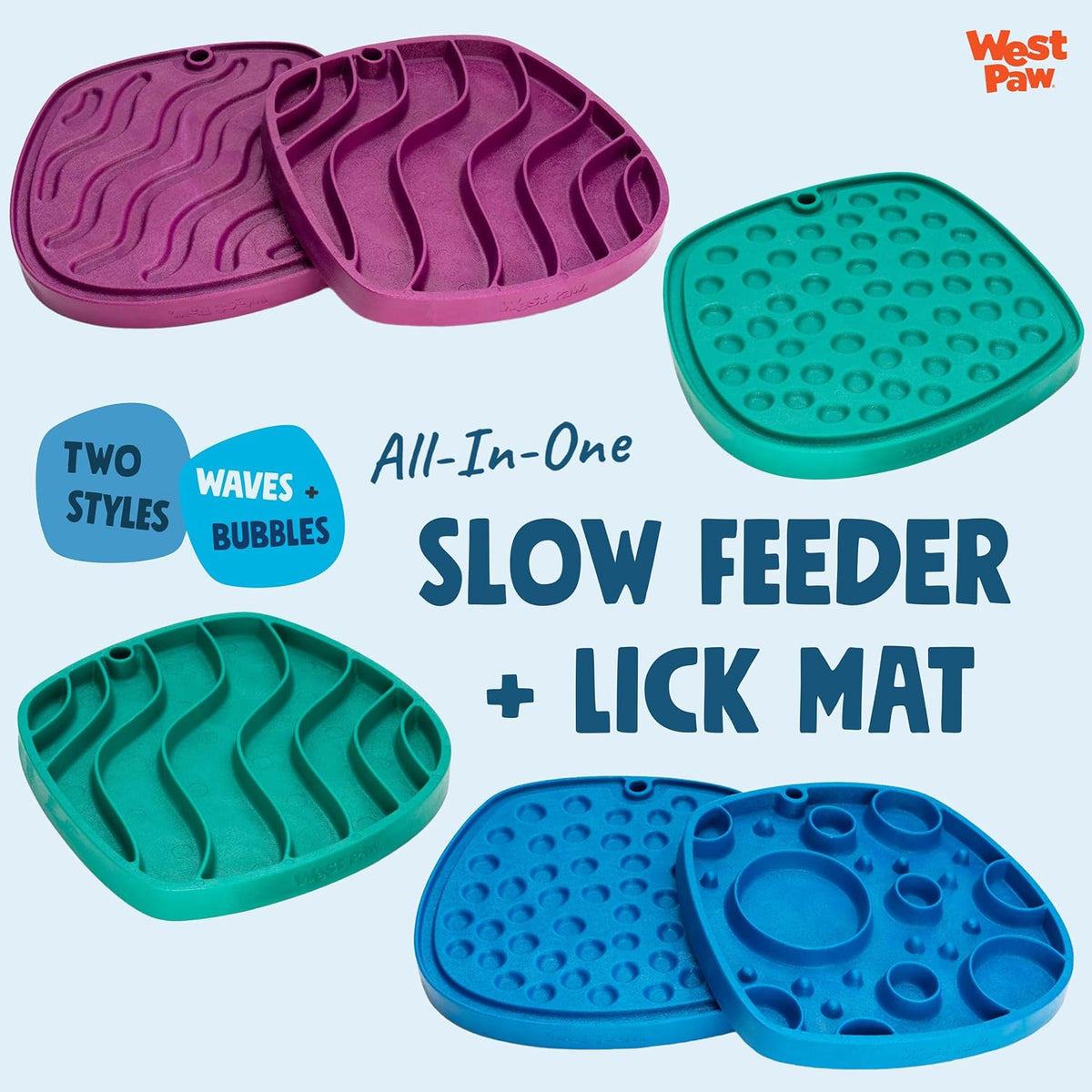Seaflex Waves Feast Mat – All-In-One, Slow Feeder, Lick Mat – Encourages Foraging & Food Exploration - Engages Picky Eaters & Slow Feeding - Versatile – Easy to Clean, Non-Toxic - Tropic