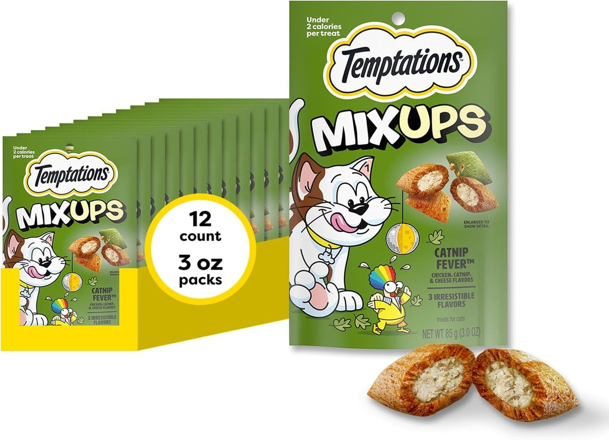 Mixups Crunchy and Soft Cat Treats, Catnip Fever, 3 Oz, 12Pk