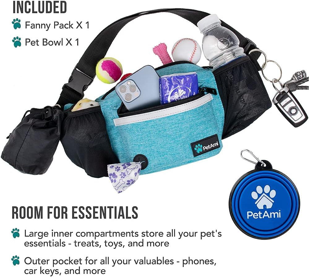 Dog Fanny Pack, Treat Pouch for Dog Walking Training, Turquoise Blue
