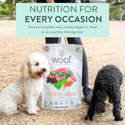 WOOF Freeze Dried Dog Food - Wild Brushtail Recipe, High Protein Dog Treats, Dog Food Toppers & Meals - 35 Ounce (Pack of 1)