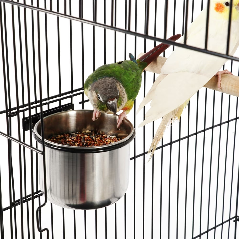 59'' H Open Top Rolling Metal Bird Cage with Stand, Black