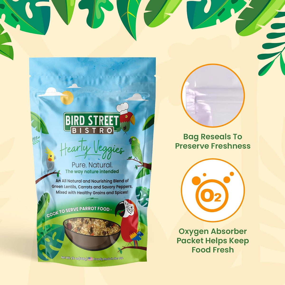 Parrot Food - Parakeet Food - Cockatiel Food - Bird Food - Cooks in 3-15 Min with Natural Grains - Legumes - Non-Gmo Fruits, Vegetables, & Health Orientated Spices