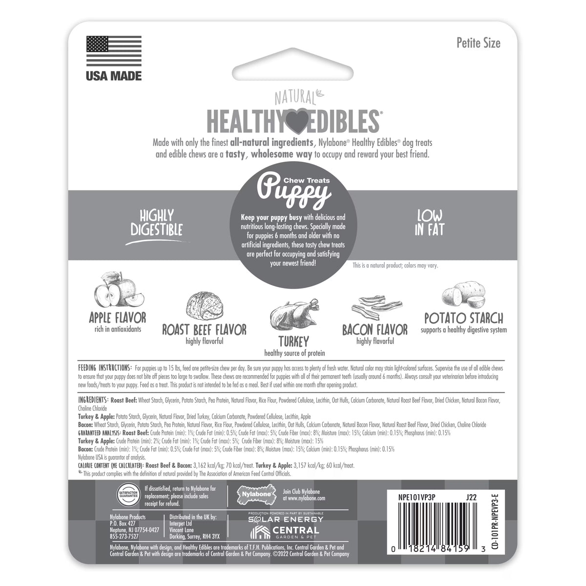 Healthy Edibles Natural Puppy Treats, Training Treats for Puppies, Lamb & Apple Flavor Dog Treats, for X-Small Dogs (3 Count)