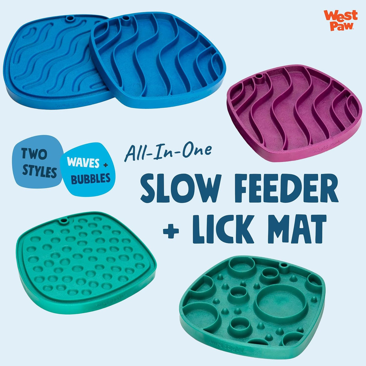 Seaflex Waves Feast Mat – All-In-One, Slow Feeder, Lick Mat – Encourages Foraging & Food Exploration - Engages Picky Eaters & Slow Feeding - Versatile – Easy to Clean, Non-Toxic - Bubblegum