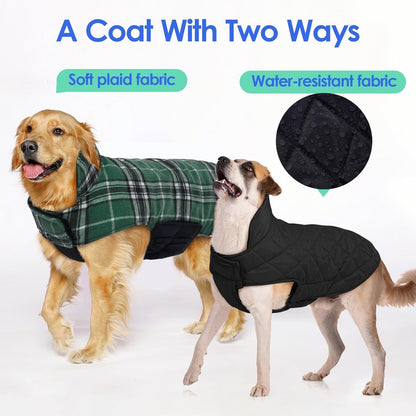 Reversible Dog Coat, Warm Dog Coats with Leash Hole,Green, S