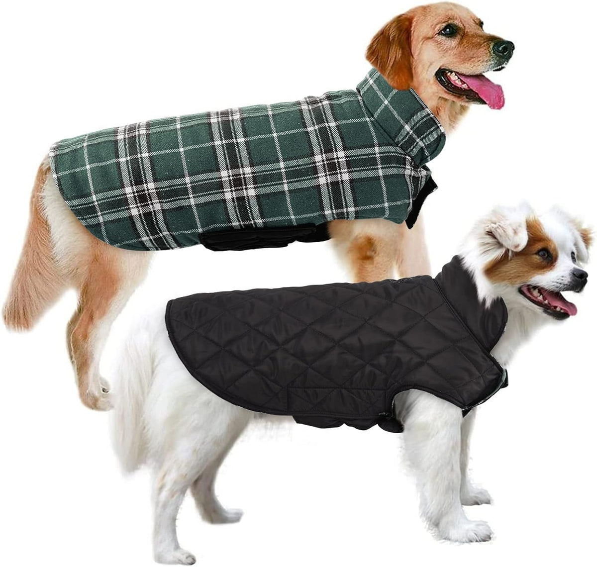 Reversible Dog Coat, Warm Dog Coats with Leash Hole,Green, S