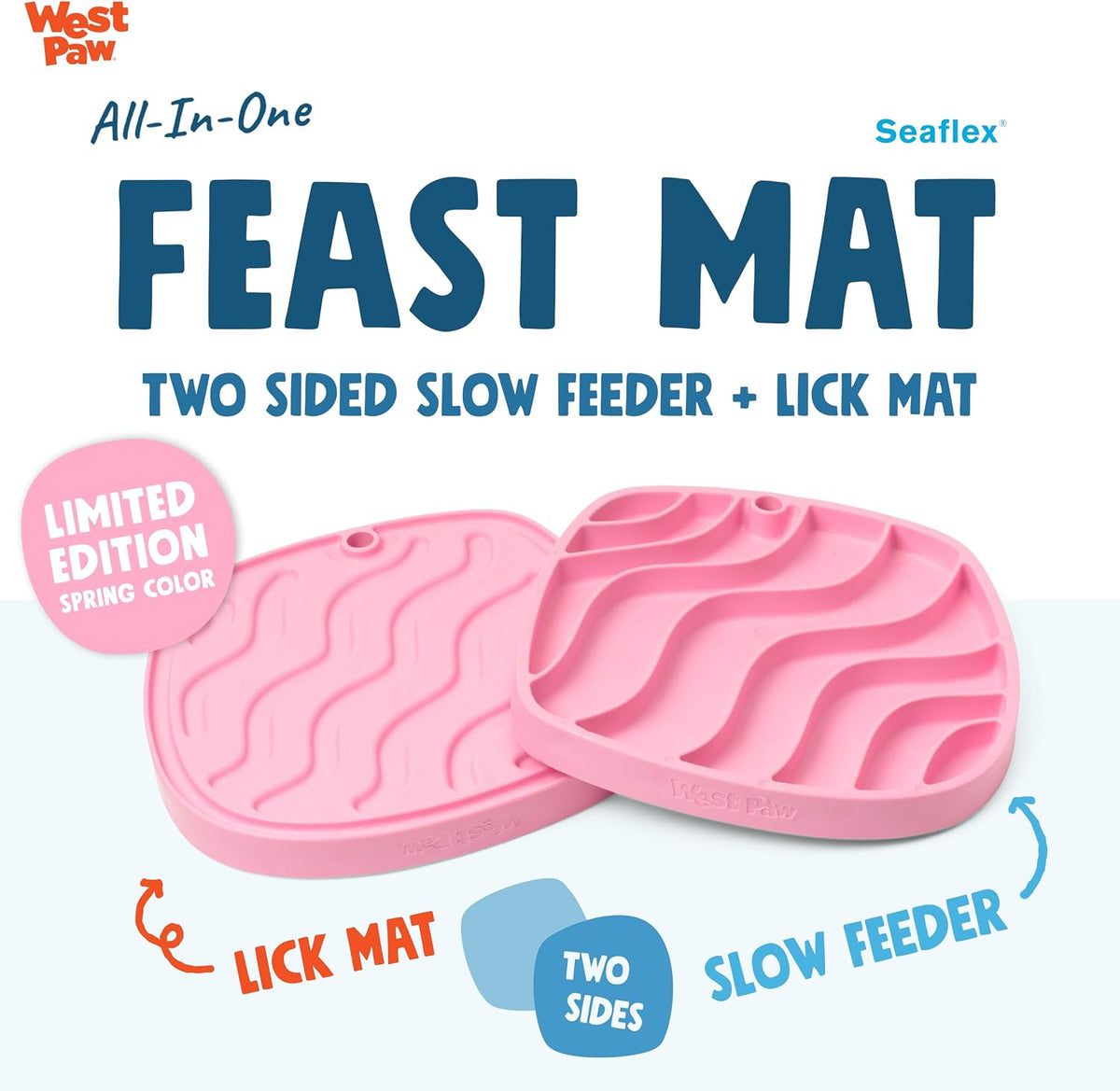Seaflex Waves Feast Mat – All-In-One, Slow Feeder, Lick Mat – Encourages Foraging & Food Exploration - Engages Picky Eaters & Slow Feeding - Versatile – Easy to Clean, Non-Toxic - Bubblegum