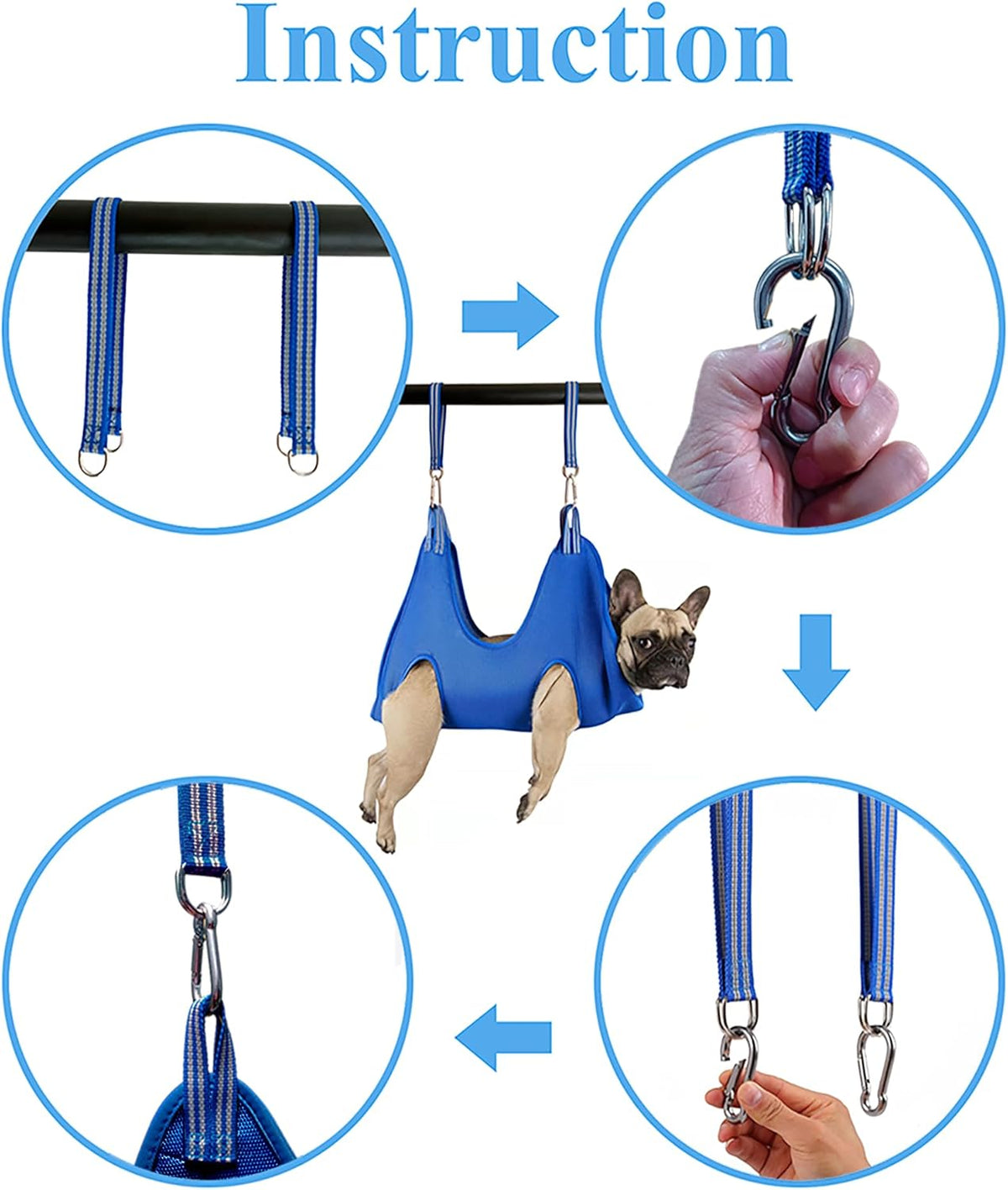 10 in 1 Pet Grooming Hammock Harness with Nail Clippers/Trimmer, Nail File, Comb,Dog Nail Hammock, Dog Grooming Sling for Nail Trimming/Clipping (Xxl/Under 120Lb, Blue)