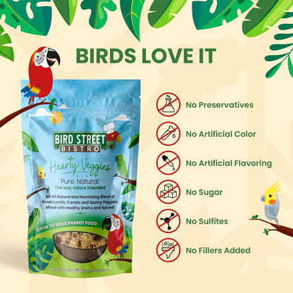 Parrot Food - Parakeet Food - Cockatiel Food - Bird Food - Cooks in 3-15 Min with Natural Grains - Legumes - Non-Gmo Fruits, Vegetables, & Health Orientated Spices