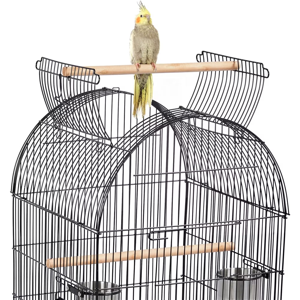 59'' H Open Top Rolling Metal Bird Cage with Stand, Black