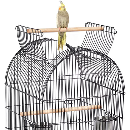 59'' H Open Top Rolling Metal Bird Cage with Stand, Black