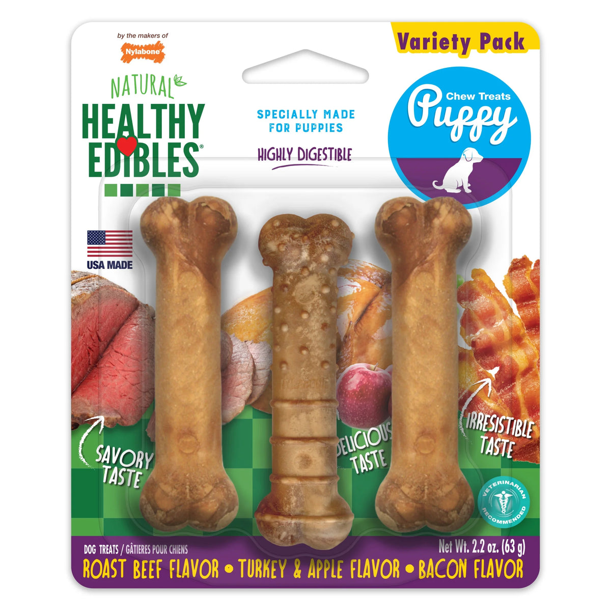 Healthy Edibles Natural Puppy Treats, Training Treats for Puppies, Lamb & Apple Flavor Dog Treats, for X-Small Dogs (3 Count)