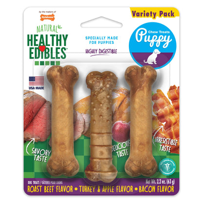 Healthy Edibles Natural Puppy Treats, Training Treats for Puppies, Lamb & Apple Flavor Dog Treats, for X-Small Dogs (3 Count)