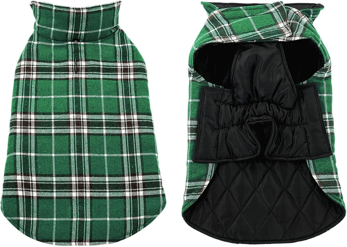 Reversible Dog Coat, Warm Dog Coats with Leash Hole,Green, S