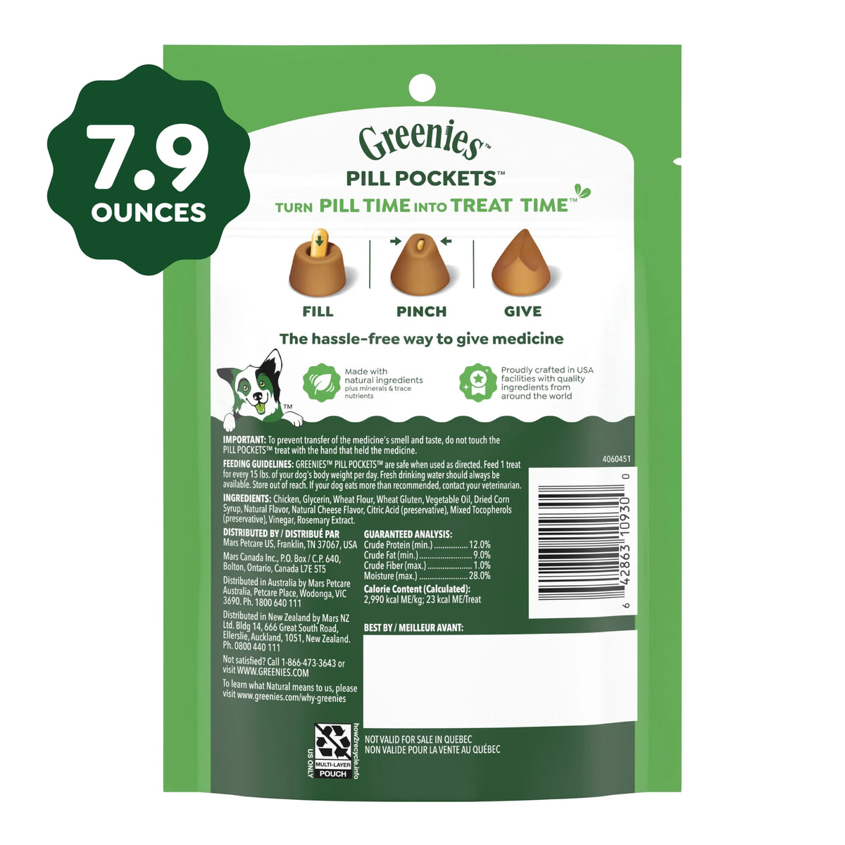 Pill Pockets Cheese Flavor Capsule Size Soft Treats for Dogs, 7.9 Oz Pouch (30 Treats)